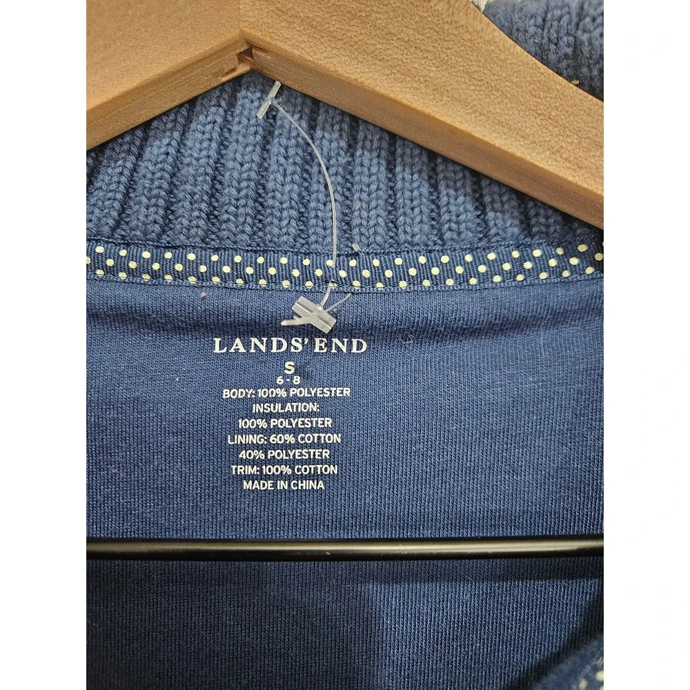 Lands End Womens Blue Fleece Vest Ribbed Knit Portrait Collar Full Zip Small 6-8
